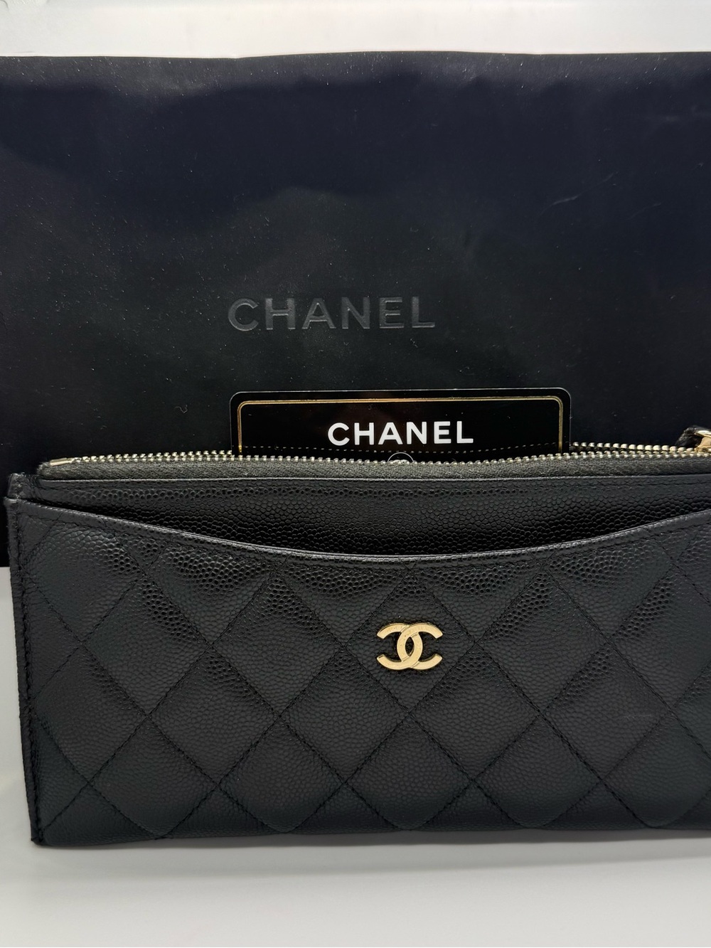 Chanel Classic Zip Pouch Black Caviar 19C EUC w/ Dust Bag & Card